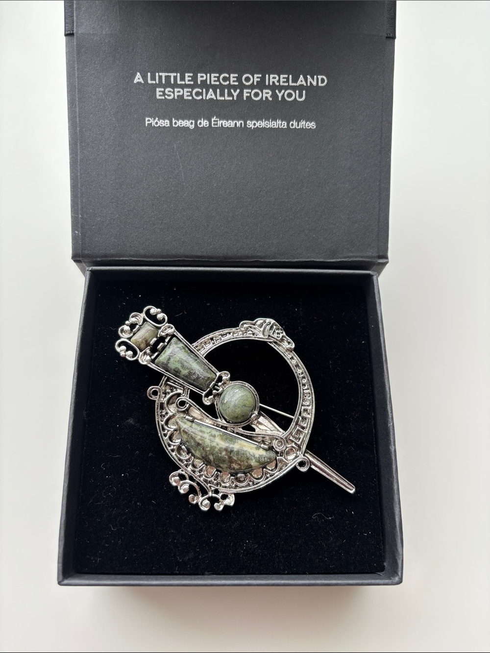 Irish Celtic Pin - Tara Brooch with Connemara Marble